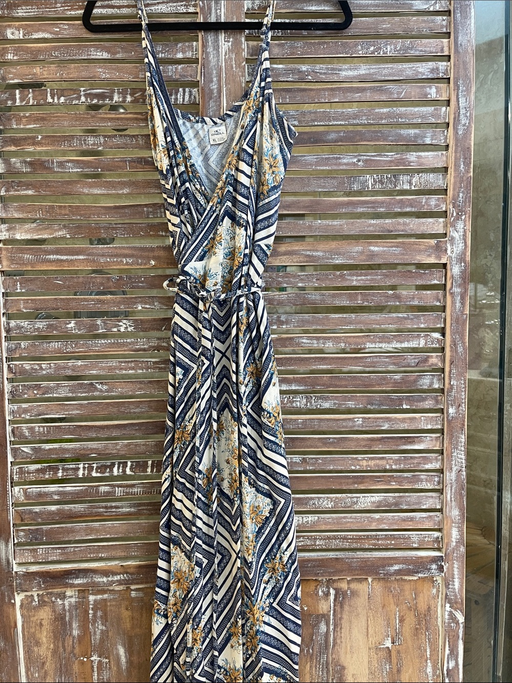 O'Neill Navy, Cream & Gold Floral Wrap Maxi Dress